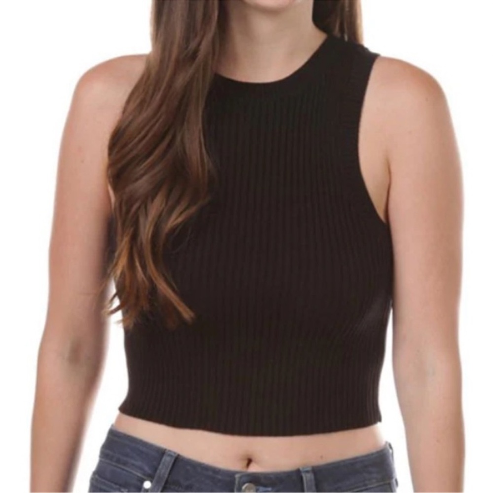 By Together Black Knit Crew Neck Sleeveless Crop Top